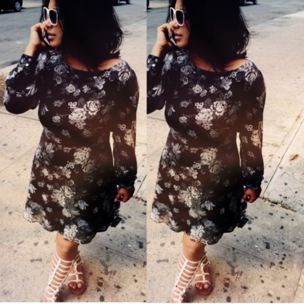 Floral Black and White Open Back Dress